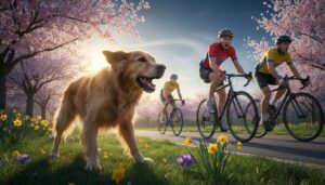 Pies szczeka na rowerzystów wiosną: behawiorystka z Krakowa wyjaśnia, dlaczego to nasila się w marcu